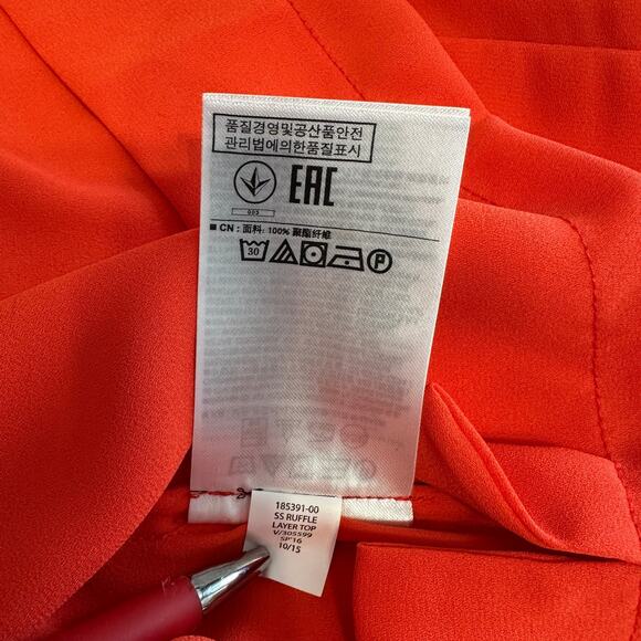 Banana Republic Blouse WMNS S Orange Short Sleeve Ruffle Layered Cap Sleeve Top - Picture 8 of 8
